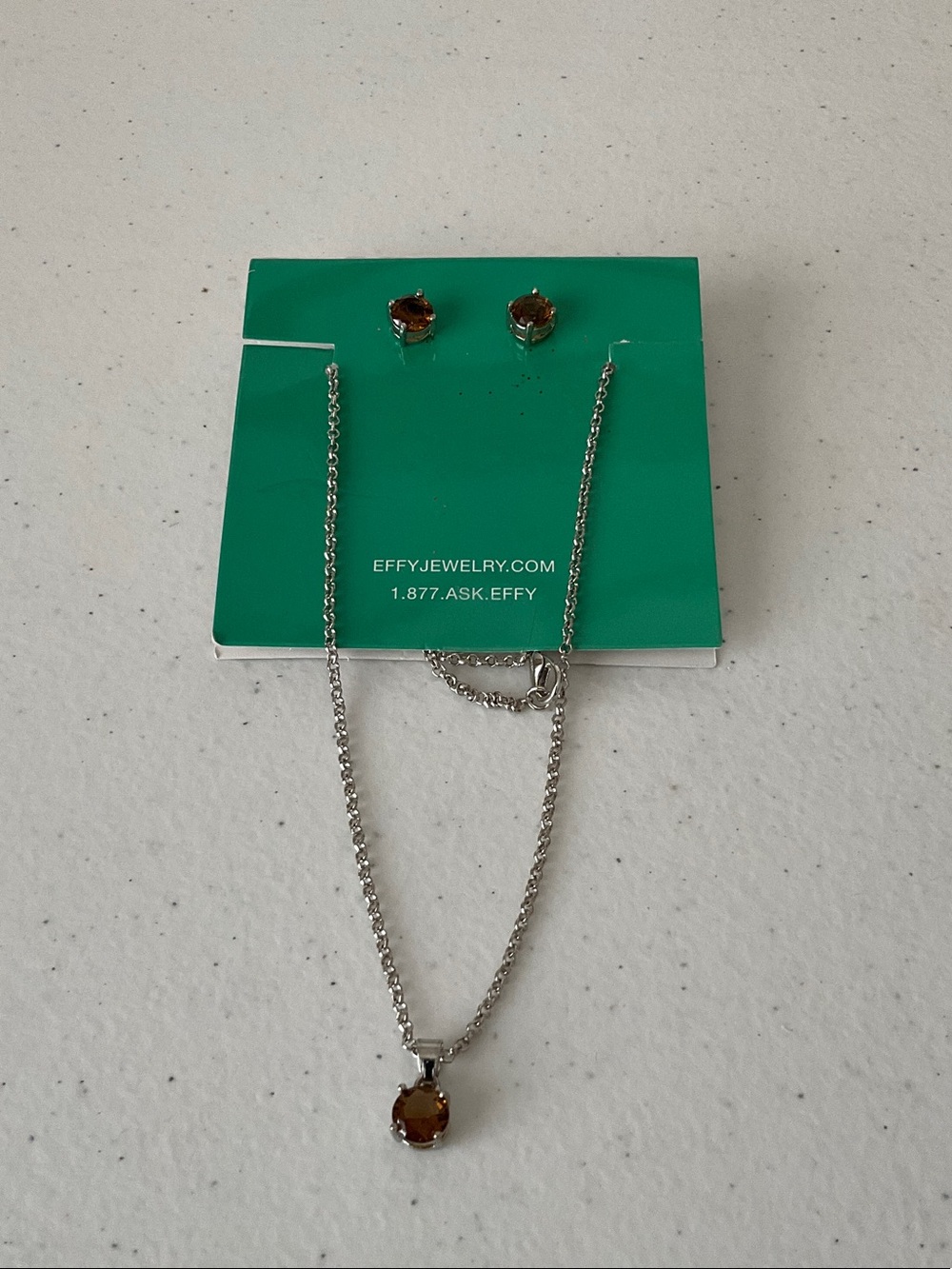 Effy Silver Tone Necklace and Stud Set with Citrin Gemstones
